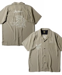 ［HOUSTON ヒューストン］TIGER EMB RAYON SOUVENIR S/S SHIRT 虎 タイガー 和柄 ステッチ刺繍 オープンカラーシャツ / スーベニアシャツ / スカシャツ / 開襟シャツ