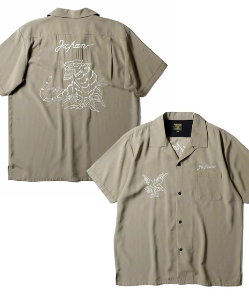 HOUSTON ヒューストン］TIGER EMB RAYON SOUVENIR S/S SHIRT 虎
