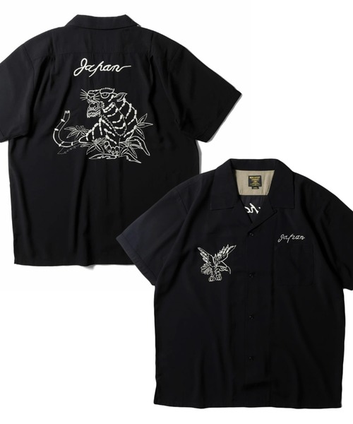 HOUSTON ヒューストン］TIGER EMB RAYON SOUVENIR S/S SHIRT 虎