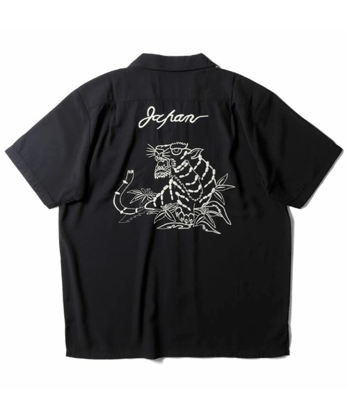 【日本限定】虎 JAPAN HOUSTON 90's medium 刺繍 HOUSTON ヒューストン］TIGER EMB RAYON SOUVENIR S/S SHIRT 虎