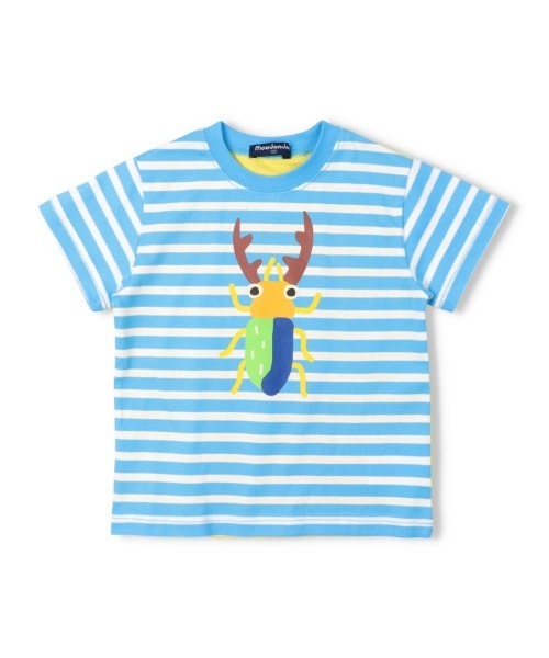 Moujonjon（ムージョンジョン）の「てんとう虫・クワガタボーダーＴシャツ（Tシャツ/カットソー・キッズ・サックスブルー/イエロー・120/110/100/80）」の2枚目の写真