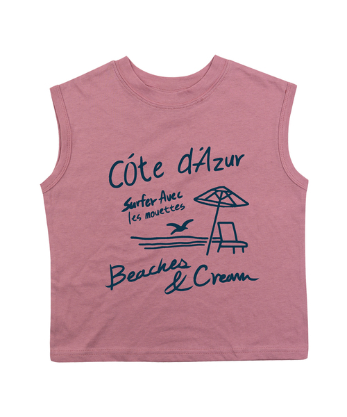 BEACHESAND CREAM KIDS(ビーチスアンドクリームキッズ)の「アジュールビーチ 袖なしTシャツ-グレイッシュピンク(Tシャツ/カットソー・レディース・ピンク・SMALL/MEDIUM/LARGE)」の1枚目の写真