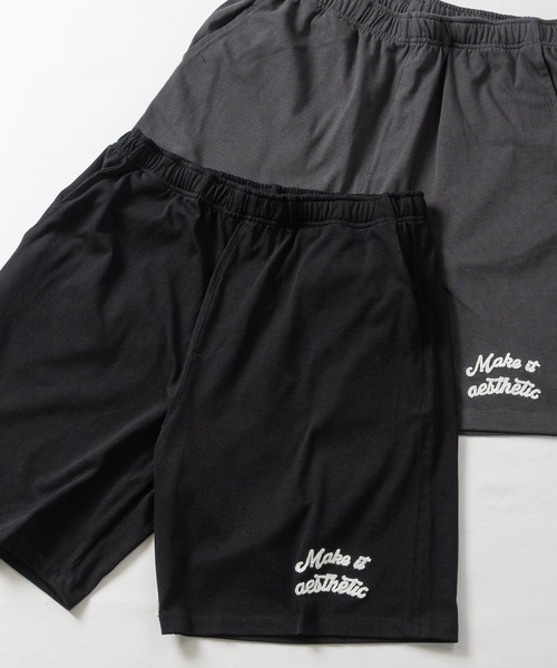 JOHN'S CLOSET(ジョンズクローゼット)の「【31】ドライコットン天竺 ワンポイントロゴ ショーツ/ハーフパンツ(スウェットパンツ・メンズ・ブラック/チャコールグレー・MEDIUM/LARGE)」の1枚目の写真