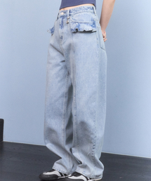 KIRSH（キルシー）の「ラッフルディテールワイドフィットデニムパンツ[ライトブルー]（デニムパンツ）」