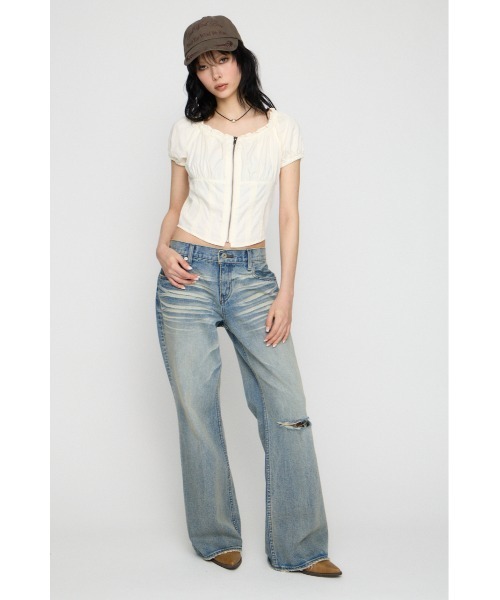 LAGUA GEM（ラグアジェム）の「LOOSEY FLARE VINTAGE デニム（デニムパンツ・レディース・ブルー/ライトブルー・22inch/23inch/24inch/25inch/26inch）」の18枚目の写真