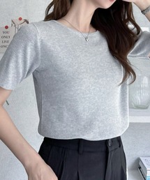 サマーニット 半袖 秋冬 韓国キレイめ 半袖ニット ハリ感上品大人カジュアルTシャツ