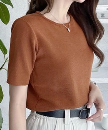 サマーニット 半袖 秋冬 韓国キレイめ 半袖ニット ハリ感上品大人カジュアルTシャツ