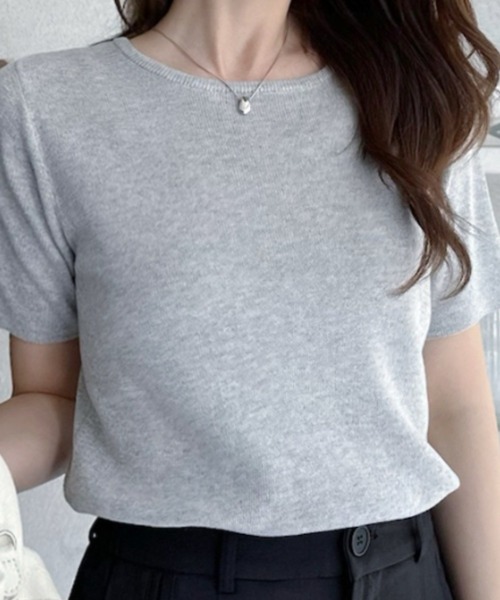 umune(ウムネ)の「サマーニット 半袖 秋冬 韓国キレイめ 半袖ニット ハリ感上品大人カジュアルTシャツ(ニット/セーター・レディース・テラコッタ/ブラック/杢グレー・FREE)」の22枚目の写真