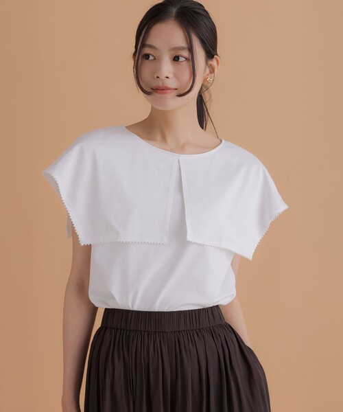 組曲(クミキョク)の「ブラウスライク ケープデザインカットソー(Tシャツ/カットソー・レディース・ホワイト系/ネイビー系/ライトグリーン系・2/3)」の1枚目の写真