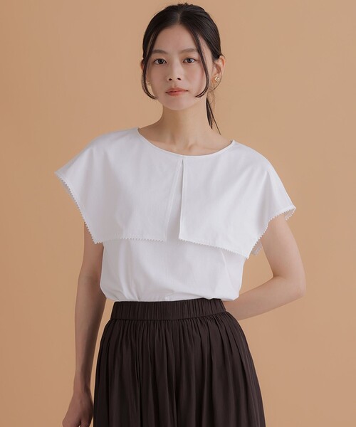 組曲(クミキョク)の「ブラウスライク ケープデザインカットソー(Tシャツ/カットソー・レディース・ホワイト系/ネイビー系/ライトグリーン系・2/3)」の4枚目の写真