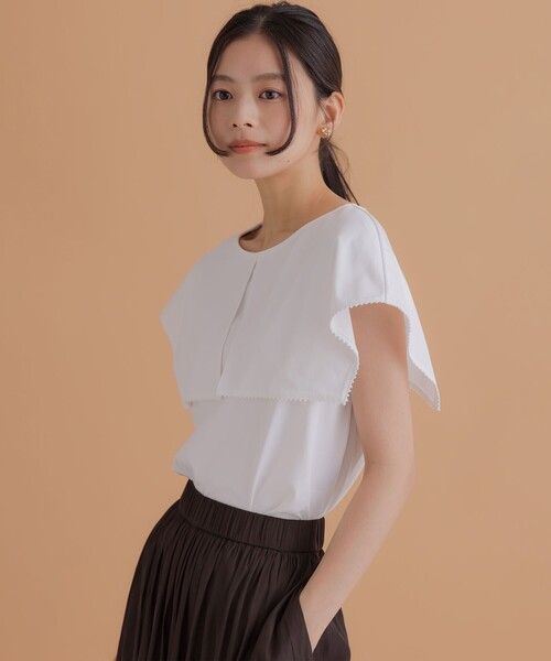 組曲(クミキョク)の「ブラウスライク ケープデザインカットソー(Tシャツ/カットソー・レディース・ホワイト系/ネイビー系/ライトグリーン系・2/3)」の5枚目の写真