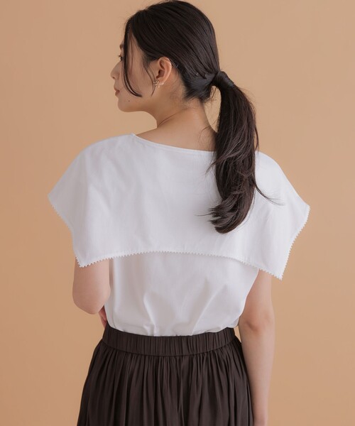 組曲(クミキョク)の「ブラウスライク ケープデザインカットソー(Tシャツ/カットソー・レディース・ホワイト系/ネイビー系/ライトグリーン系・2/3)」の6枚目の写真