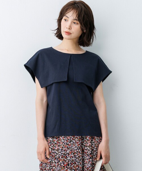 組曲(クミキョク)の「ブラウスライク ケープデザインカットソー(Tシャツ/カットソー・レディース・ホワイト系/ネイビー系/ライトグリーン系・2/3)」の11枚目の写真