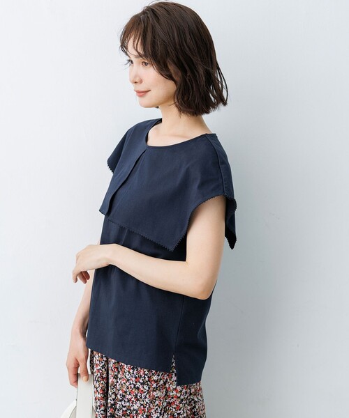 組曲(クミキョク)の「ブラウスライク ケープデザインカットソー(Tシャツ/カットソー・レディース・ホワイト系/ネイビー系/ライトグリーン系・2/3)」の13枚目の写真