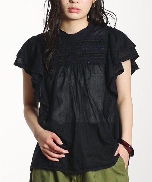 ROSE BUD(ローズバッド)の「SLEEVE FRILL BLOUSE(シャツ/ブラウス・レディース・ホワイト/ブラック/ライトピンク・ONE SIZE)」の3枚目の写真