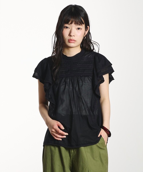 ROSE BUD(ローズバッド)の「SLEEVE FRILL BLOUSE(シャツ/ブラウス・レディース・ホワイト/ブラック/ライトピンク・ONE SIZE)」の5枚目の写真