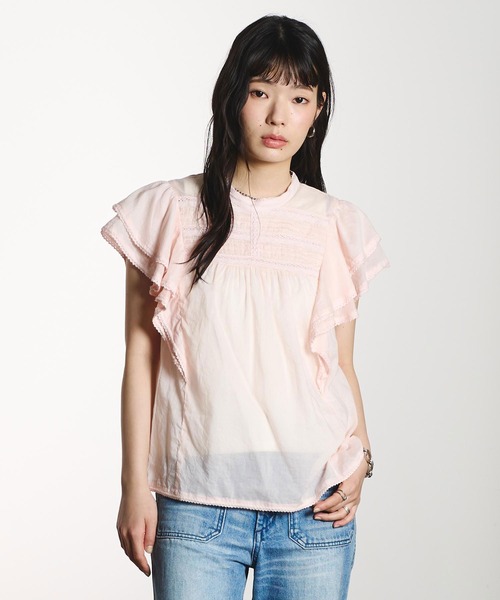 ROSE BUD(ローズバッド)の「SLEEVE FRILL BLOUSE(シャツ/ブラウス・レディース・ホワイト/ブラック/ライトピンク・ONE SIZE)」の6枚目の写真