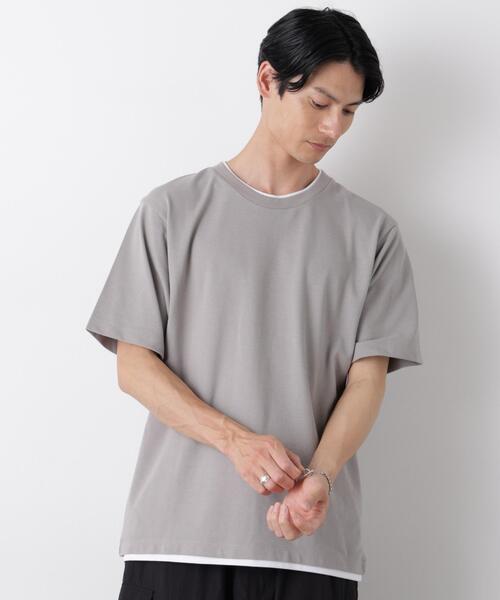 NANO universe(ナノユニバース)の「フェイクレイヤード鹿の子Tシャツ 半袖(Tシャツ/カットソー・メンズ・ネイビー/グリーン/グレー/ブラック・S/L/M)」の3枚目の写真