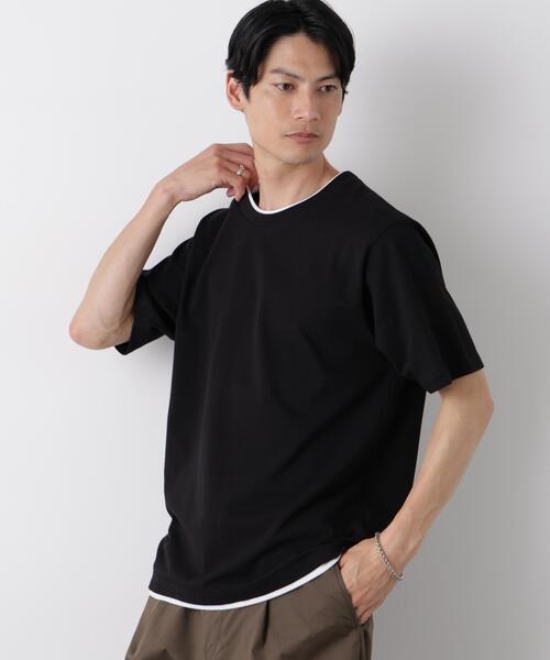 NANO universe(ナノユニバース)の「フェイクレイヤード鹿の子Tシャツ 半袖(Tシャツ/カットソー・メンズ・ネイビー/グリーン/グレー/ブラック・S/L/M)」の2枚目の写真