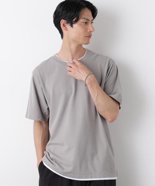 NANO universe(ナノユニバース)の「フェイクレイヤード鹿の子Tシャツ 半袖(Tシャツ/カットソー・メンズ・ネイビー/グリーン/グレー/ブラック・S/L/M)」の7枚目の写真