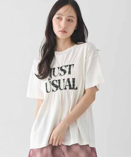 earth music&ecology（アースミュージックアンドエコロジー）の「シャーリングロゴTシャツ（Tシャツ/カットソー・レディース・オフホワイト/ブラウン/チャコールグレー・FREE）」の4枚目の写真