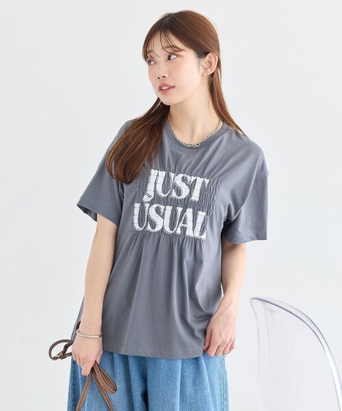 earth music&ecology（アースミュージックアンドエコロジー）の「シャーリングロゴTシャツ（Tシャツ/カットソー・レディース・オフホワイト/ブラウン/チャコールグレー・FREE）」の5枚目の写真