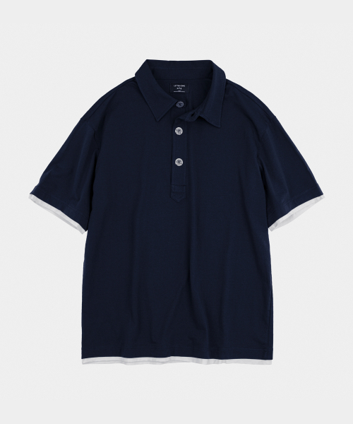 LETTERCOMO(レテルコモ)の「ダストレイヤード 半袖ポロシャツ ダークネイビー(Tシャツ/カットソー・メンズ・ダークネイビー・MEDIUM/LARGE)」の1枚目の写真