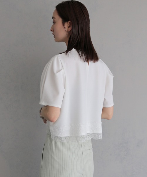 &g'aime（アンジェム）の「【&g'aime】レースヘムデザイントップス　Lace Hem Design Top（Tシャツ/カットソー・レディース・ホワイト/ブラック・FREE）」の8枚目の写真