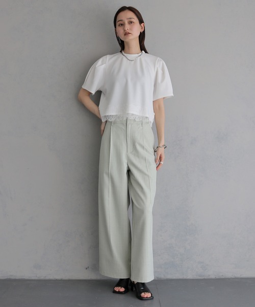 &g'aime（アンジェム）の「【&g'aime】レースヘムデザイントップス　Lace Hem Design Top（Tシャツ/カットソー・レディース・ホワイト/ブラック・FREE）」の11枚目の写真