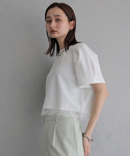 &g'aime（アンジェム）の「【&g'aime】レースヘムデザイントップス　Lace Hem Design Top（Tシャツ/カットソー・レディース・ホワイト/ブラック・FREE）」の6枚目の写真