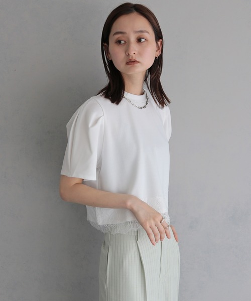 &g'aime（アンジェム）の「【&g'aime】レースヘムデザイントップス　Lace Hem Design Top（Tシャツ/カットソー・レディース・ホワイト/ブラック・FREE）」の7枚目の写真