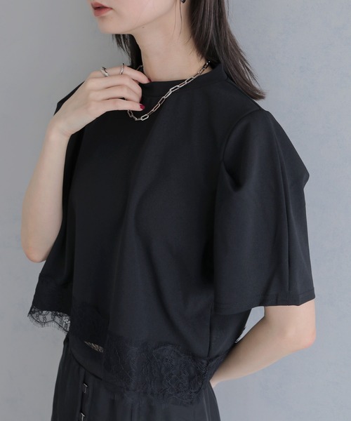 &g'aime（アンジェム）の「【&g'aime】レースヘムデザイントップス　Lace Hem Design Top（Tシャツ/カットソー・レディース・ホワイト/ブラック・FREE）」の21枚目の写真
