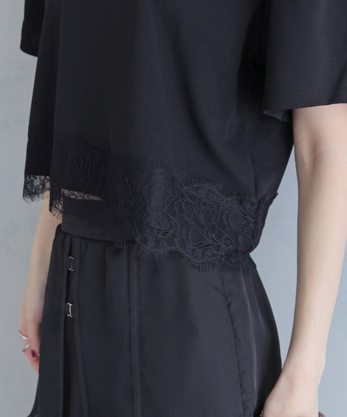 &g'aime（アンジェム）の「【&g'aime】レースヘムデザイントップス　Lace Hem Design Top（Tシャツ/カットソー・レディース・ホワイト/ブラック・FREE）」の22枚目の写真