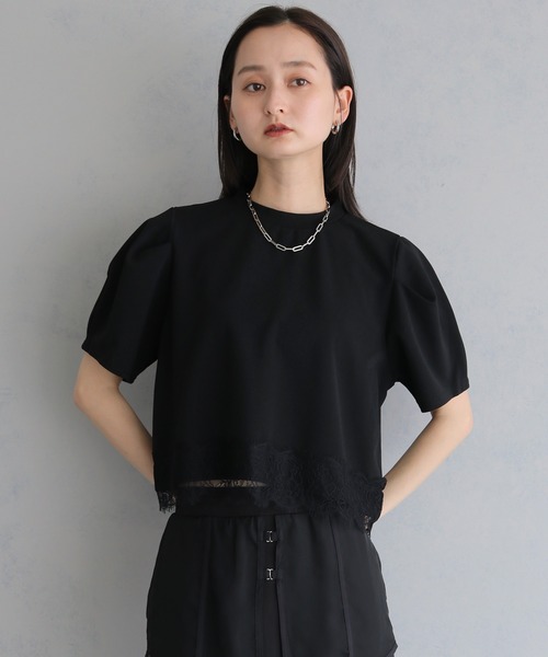 &g'aime（アンジェム）の「【&g'aime】レースヘムデザイントップス　Lace Hem Design Top（Tシャツ/カットソー・レディース・ホワイト/ブラック・FREE）」の16枚目の写真