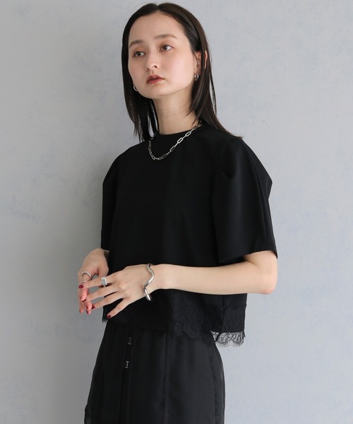 &g'aime（アンジェム）の「【&g'aime】レースヘムデザイントップス　Lace Hem Design Top（Tシャツ/カットソー・レディース・ホワイト/ブラック・FREE）」の17枚目の写真