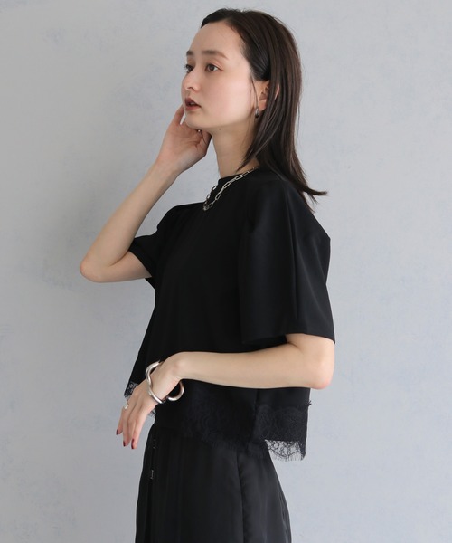 &g'aime（アンジェム）の「【&g'aime】レースヘムデザイントップス　Lace Hem Design Top（Tシャツ/カットソー・レディース・ホワイト/ブラック・FREE）」の18枚目の写真