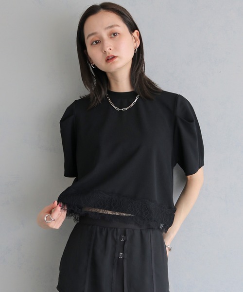 &g'aime（アンジェム）の「【&g'aime】レースヘムデザイントップス　Lace Hem Design Top（Tシャツ/カットソー・レディース・ホワイト/ブラック・FREE）」の14枚目の写真