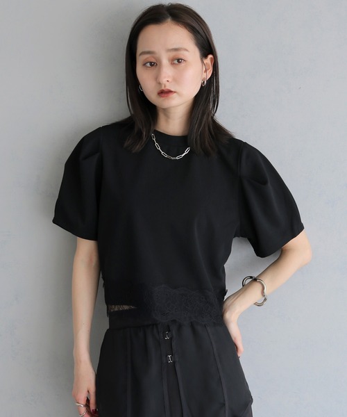 &g'aime（アンジェム）の「【&g'aime】レースヘムデザイントップス　Lace Hem Design Top（Tシャツ/カットソー・レディース・ホワイト/ブラック・FREE）」の15枚目の写真