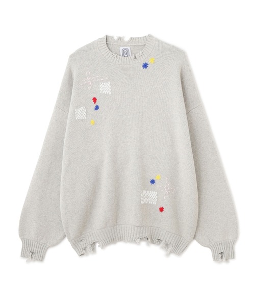 BEAVER(ビーバー)の「B omnivore/ビーオムニボー HAND STITCH CREWNECK KNIT ハンドステッチクルーネックニット(ニット/セーター・メンズ・エメラルド/グレー/ブラック・L/M)」の2枚目の写真