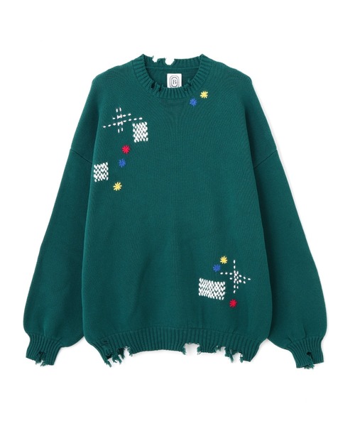 BEAVER(ビーバー)の「B omnivore/ビーオムニボー HAND STITCH CREWNECK KNIT ハンドステッチクルーネックニット(ニット/セーター・メンズ・エメラルド/グレー/ブラック・L/M)」の3枚目の写真