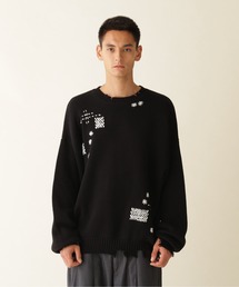 B omnivore/ビーオムニボー　HAND STITCH CREWNECK KNIT ハンドステッチクルーネックニット