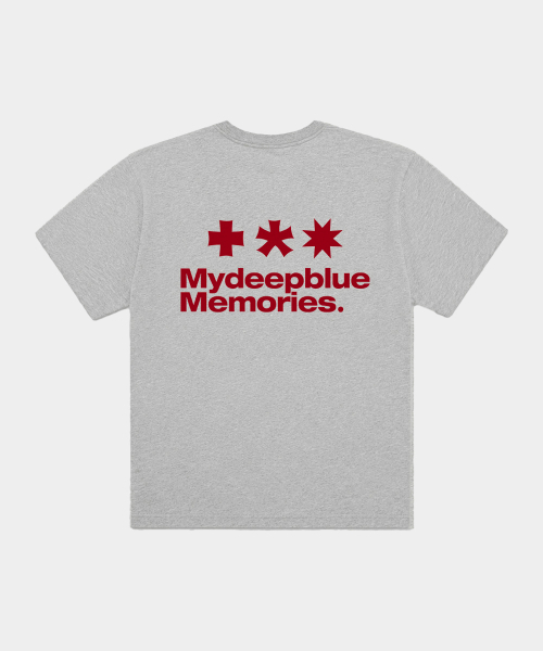 mydeepbluememories(マイディープブルーメモリーズ)の「Mm Symbol Logo T-Shirts (GREY / BURGUNDY)(Tシャツ/カットソー・レディース・ミックスグレー・SMALL/MEDIUM/LARGE)」の1枚目の写真