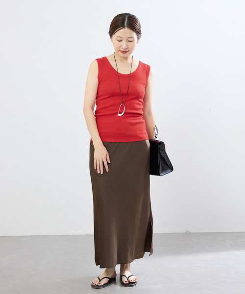 IENA(イエナ)の「《追加2/UVカット》テレコストレッチフレンチノースリーブ(Tシャツ/カットソー・レディース・ベージュ/ブラウン/レッド・FREE)」の6枚目の写真