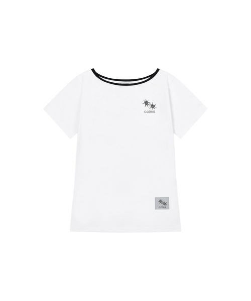 COIRIS（コイリス）の「[ワンショルダー] ローラスモールロゴワンショルダー半袖Tシャツ (13カラー)（Tシャツ/カットソー・レディース・ブルー/グリーン/バーガンディー/ホワイト/イエロー/グレー系/ブラック系/ブルー系/ブラウン/レッド/ブラック/カーキ/スカイブルー・FREE）」の2枚目の写真