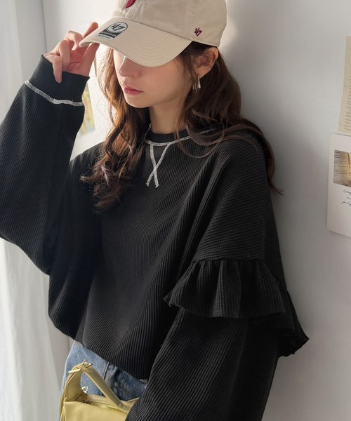 Java(ジャバ)の「《JaVaジャバコラボ》カジュアル派さんにも推したい。袖フリルオーバーサイズ配色ステッチワッフルプルオーバー(長袖)(Tシャツ/カットソー・レディース・杢グレー/アイボリー/チャコール/ブラック/ネイビー・LARGE/X-LARGE/SMALL/MEDIUM)」の20枚目の写真