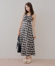 ギャザーチェックキャミワンピース
