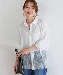 裾レースドッキングシャツ