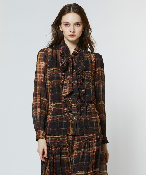 DOUBLE STANDARD CLOTHING（ダブルスタンダードクロージング）の「シフォンチェックボウタイブラウス（シャツ/ブラウス・レディース・マルチ・36/38）」の2枚目の写真