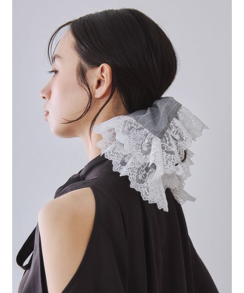 FRAY I.D(フレイアイディー)の「レーストリムアソートスクエアシュシュ(その他ヘアアクセサリー・レディース・ドット/ストライプ/ブラック・F)」の6枚目の写真