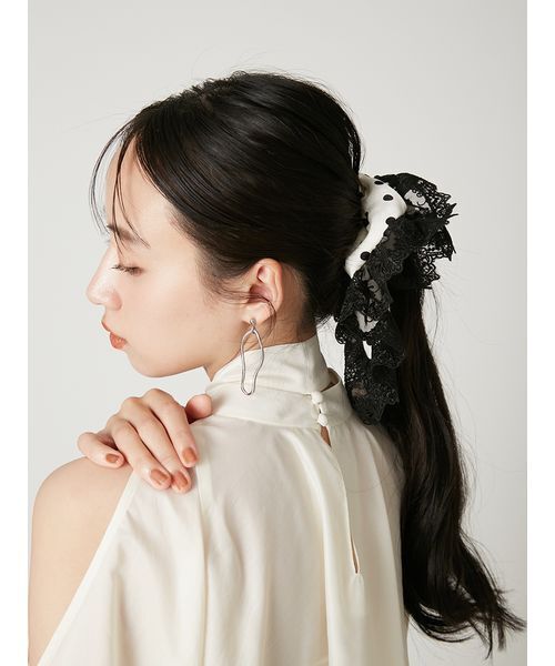 FRAY I.D(フレイアイディー)の「レーストリムアソートスクエアシュシュ(その他ヘアアクセサリー・レディース・ドット/ストライプ/ブラック・F)」の14枚目の写真